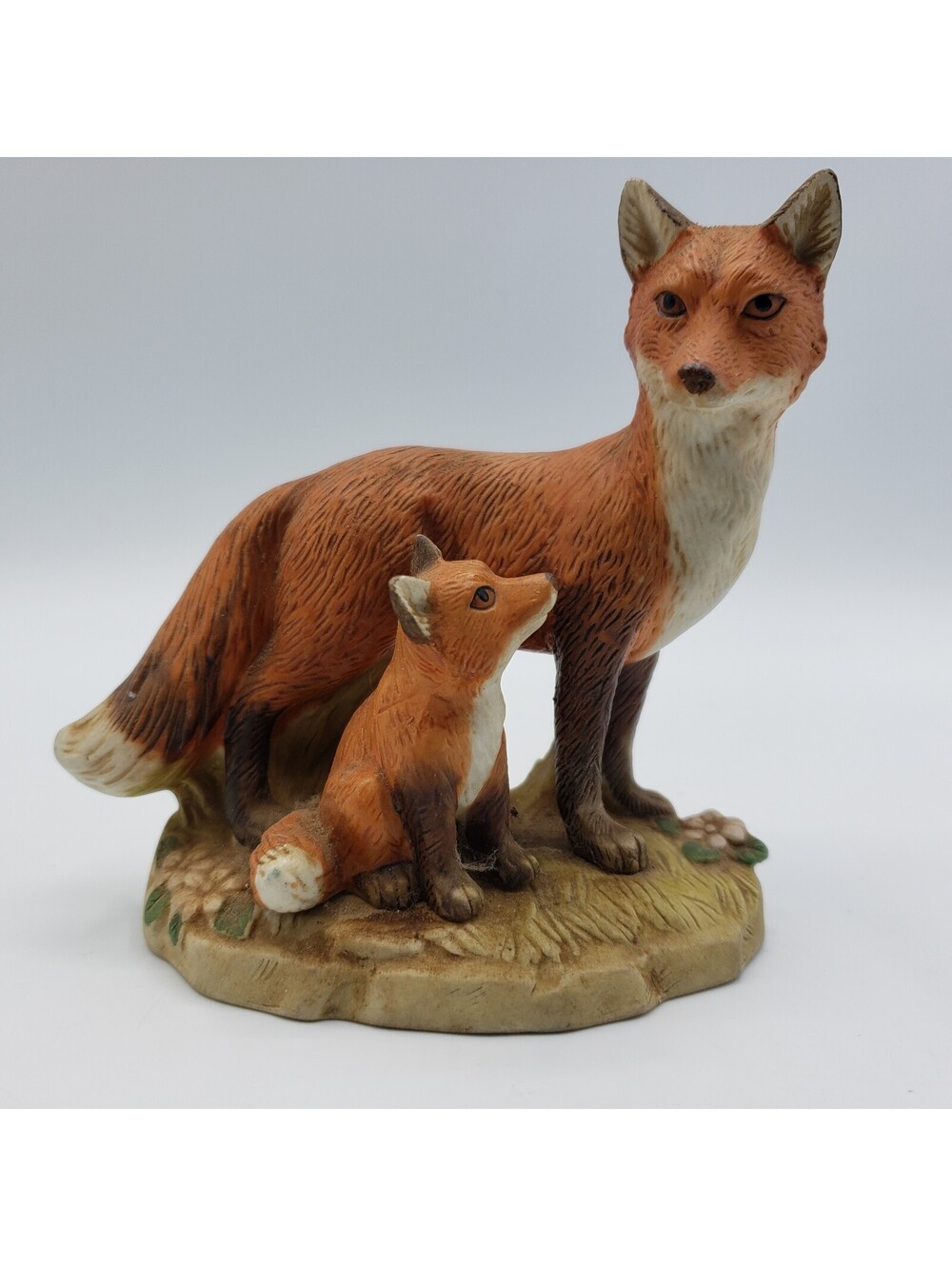 Vintage Homco Figurine Red Fox Mother and Pup Porcelain #1417 Lifelike